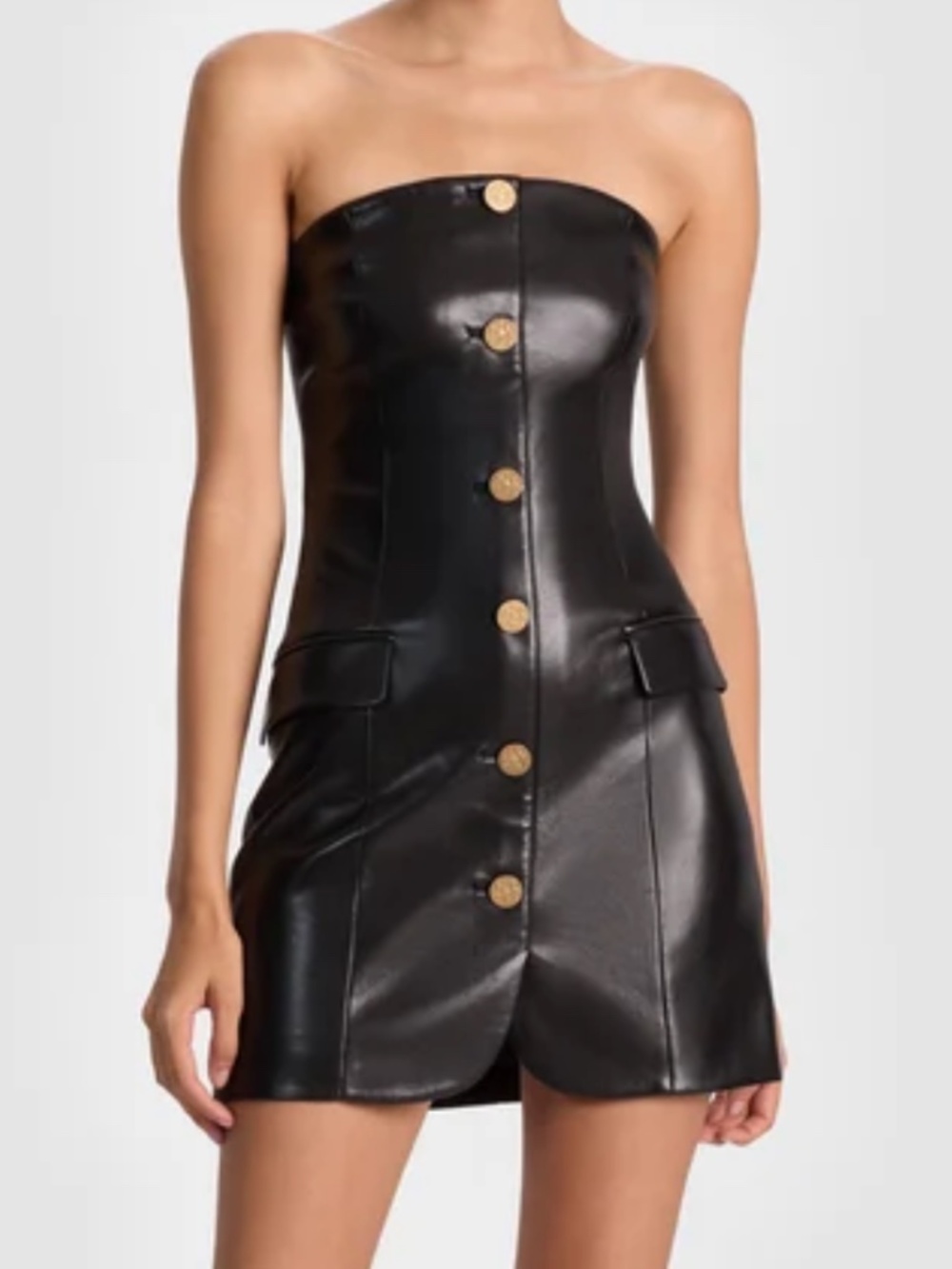 BLACK MINI STRAPLESS MADISON VEGAN MINI BLAZER DRESS